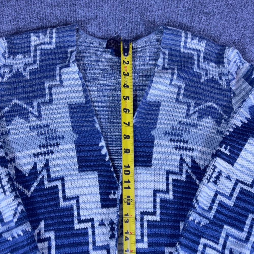 Pendleton Blue White Southwestern Geometric Longline Duster Cardigan Sweater S - Picture 13 of 16